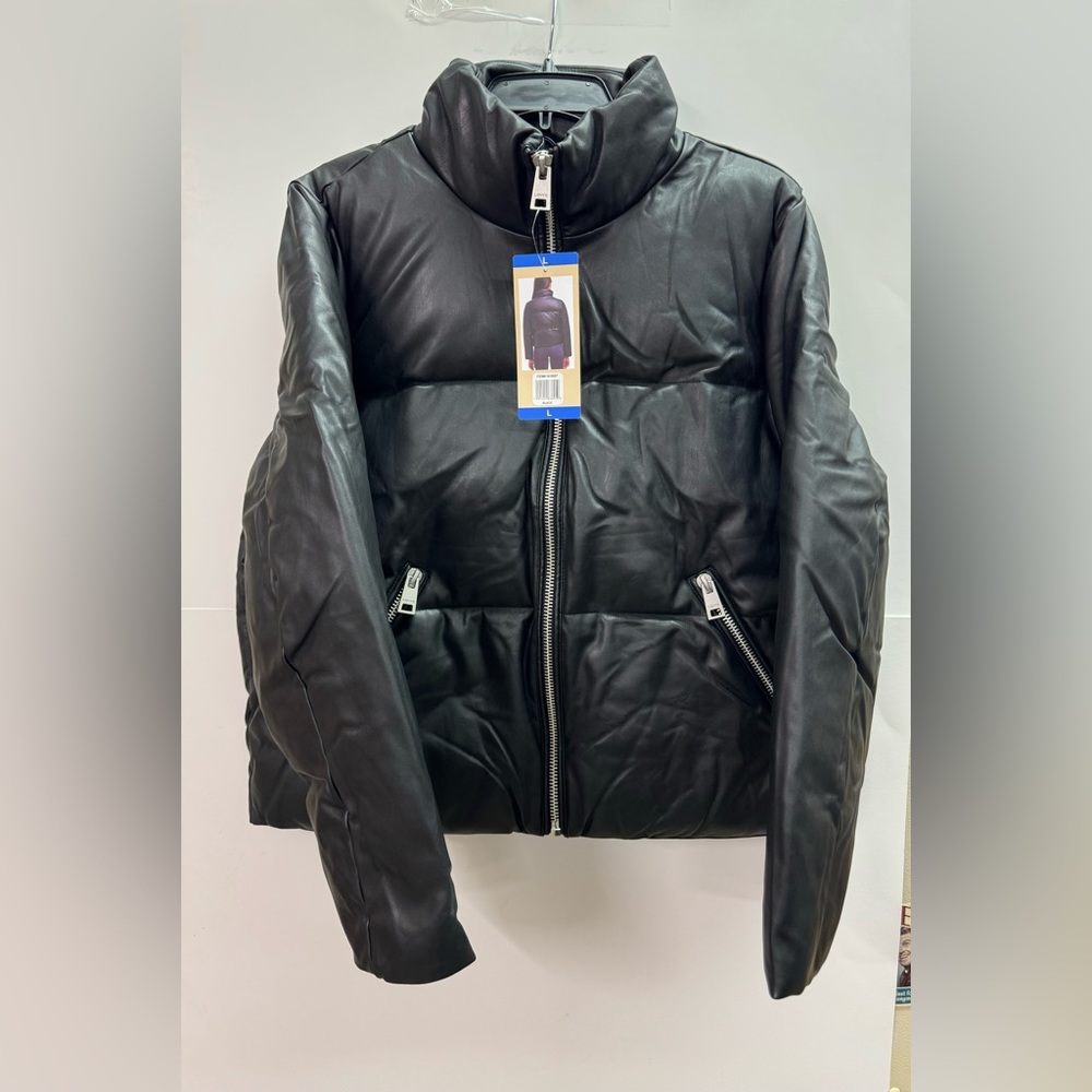 Levi’s Women’s Faux Leather Puffer Jacket  black size Large